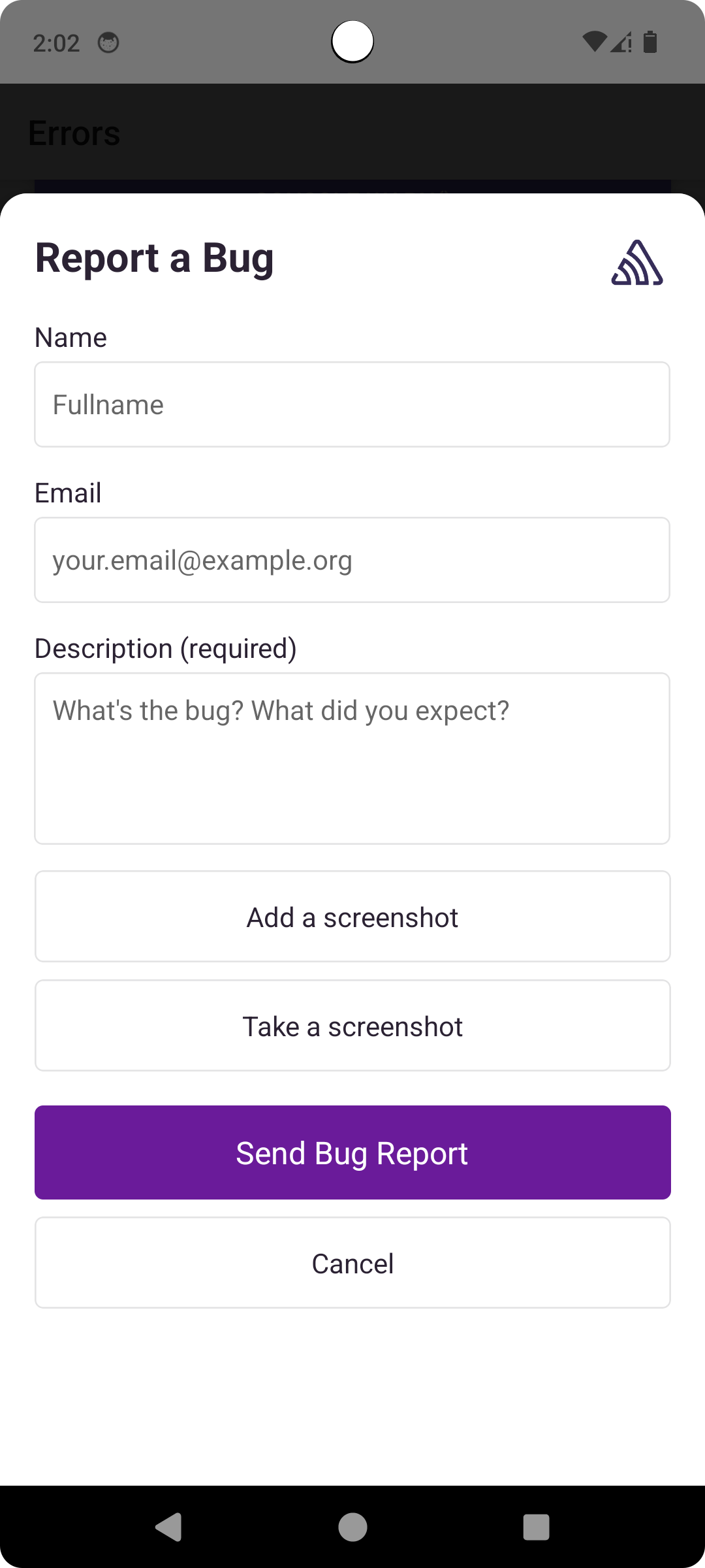 User Feedback Widget on React Native Android